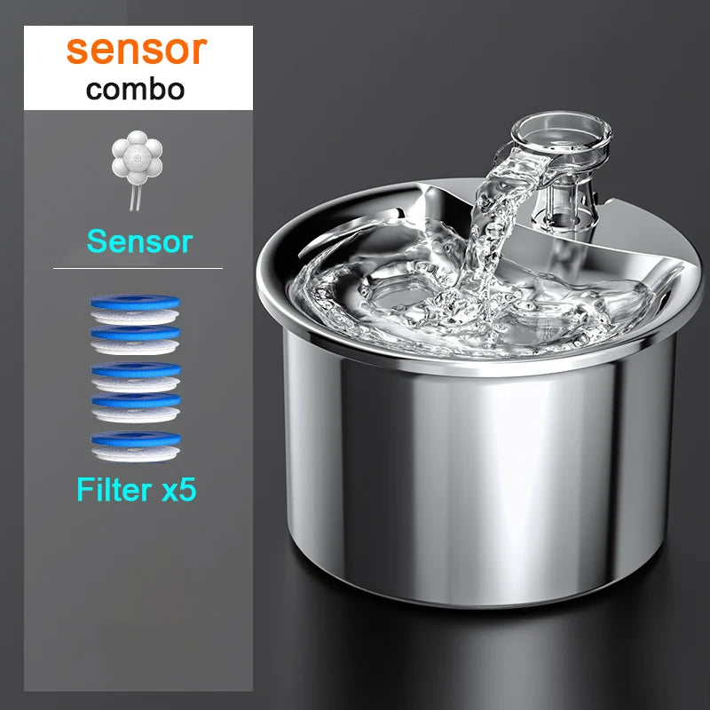 Fuente de agua para gatos con Sensor automático, dispensador de agua para mascotas, bebedero para perros y gatos con filtros, bebedero para gatos de acero inoxidable 304